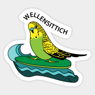 Funny budgie as a surfer Sticker